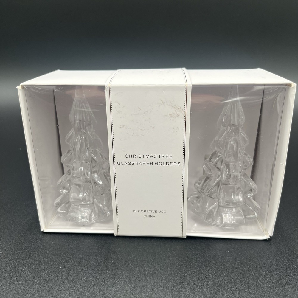 Set of 2 Glass Christmas Tree Candle Holders Boxed Williams Sonoma New Gift